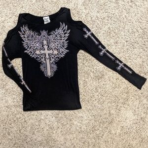 Cold shoulder jeweled long sleeve